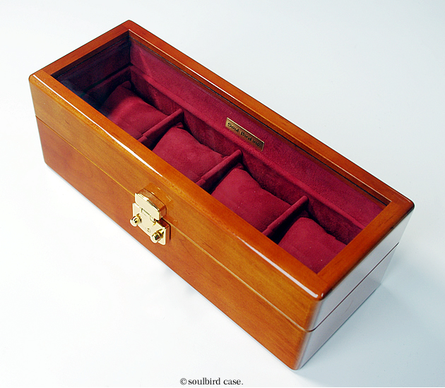 メイプル材topガラス　時計ケース　金色LOCK　4本仕様