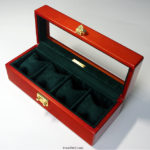 メイプル材5本用topガラス　時計ケース / 内装革仕上げ　放牧ラムレザー・スエード・グリーン