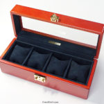 メイプル材topガラス　時計ケース　金色LOCK 　4本仕様 /　内装シープスエード紺色