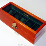 メイプル材5本用topガラス　時計ケース　ブラウンLOCK 　内装pigスエードグリーン