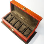 メイプル材top木　時計ケース　金色LOCK / 内装革仕上げ　ピグ（スエード）茶系