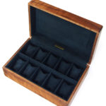 ウォールナット材10本用　時計ケース　内装シープスエード紺色