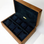 ウォールナット材10本用時計ケース　pig 紺色レザー