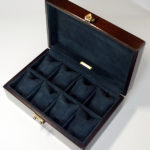 オーク材top木時計ケース 8本仕様　内装シープスエード紺色