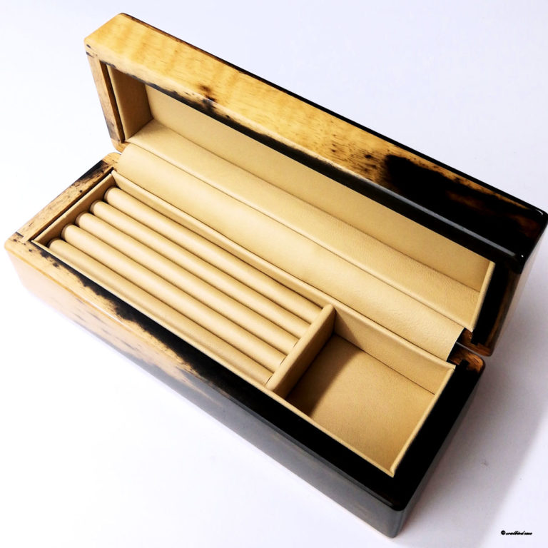 黒柿材　ジュエリーケース　内装フランス産ラムレザーベージュ