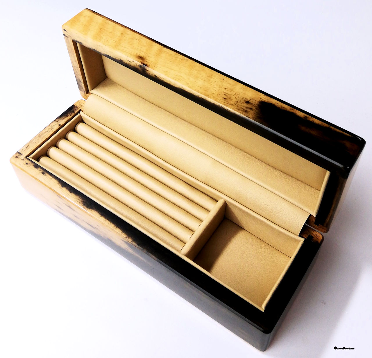 黒柿材　ジュエリーケース　内装フランス産ラムレザーベージュ