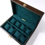 オーク材10本用時計ケース 放牧ラムレザースエード グリーン