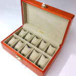 メイプル材10本用時計ケース　内装レザー放牧ラムスエードベージュ