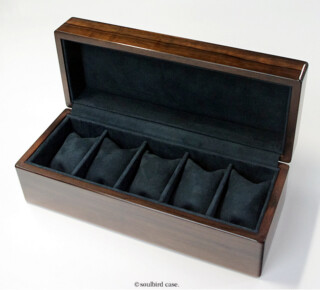 縞黒檀時計ケース 5本仕様 内装:シープ(スエード)紺色 縞黒檀時計ケース 5本仕様 内装:シープ(スエード)紺色