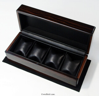 縞黒檀時計ケース 4本仕様 内装:放牧ラムレザー・黒 縞黒檀時計ケース 4本仕様 内装:放牧ラムレザー・黒