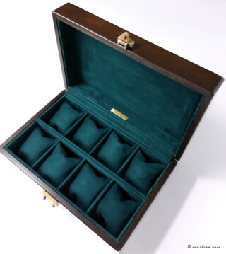 オーク材10本用時計ケース 放牧ラムレザースエード グリーン